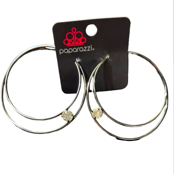 Paparazzi Large Black Hoop Earrings - Picture 1 of 2